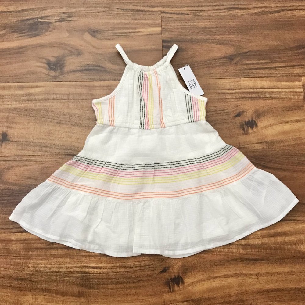 NWT Girls Baby Gap White And Striped Dress